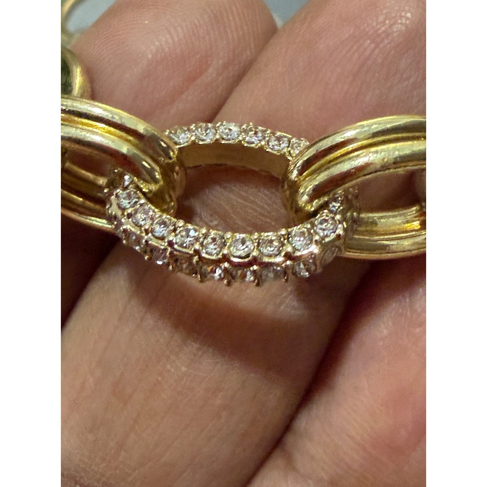 Graziano Mixed Metal Link Necklace Gold Tone Silver Tone Gunmetal Pave Accents - Picture 16 of 16